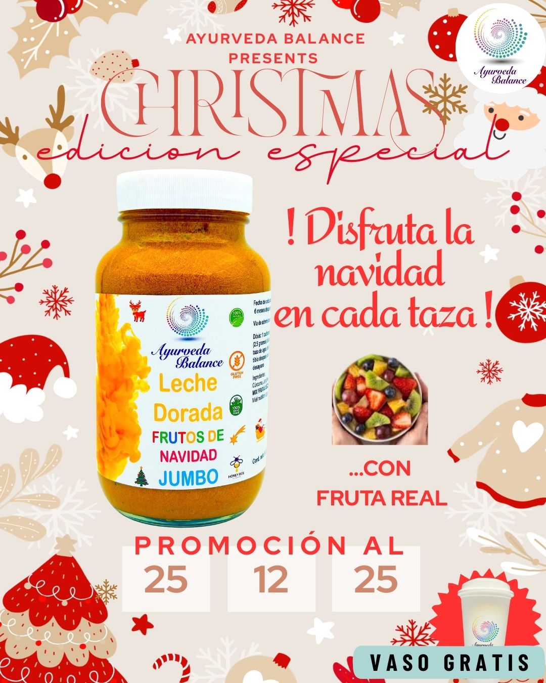 LECHE DORADA FRUTOS DE NAVIDAD EDICION LIMITADA AL 26 ENERO - VASO INCLUIDO
