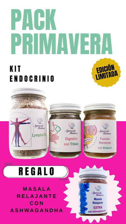 KIT ENDOCRINO (3 MESES): El Único Sistema que Va a la Raíz: Nutre tus Glándulas, Limpia tu Sistema Linfático y Restaura tu Equilibrio Hormonal. PACK PRIMAVERA CON REGALO: MASALA RELAJANTE CON ASHWAGANDHA AL 10 DE MAYO