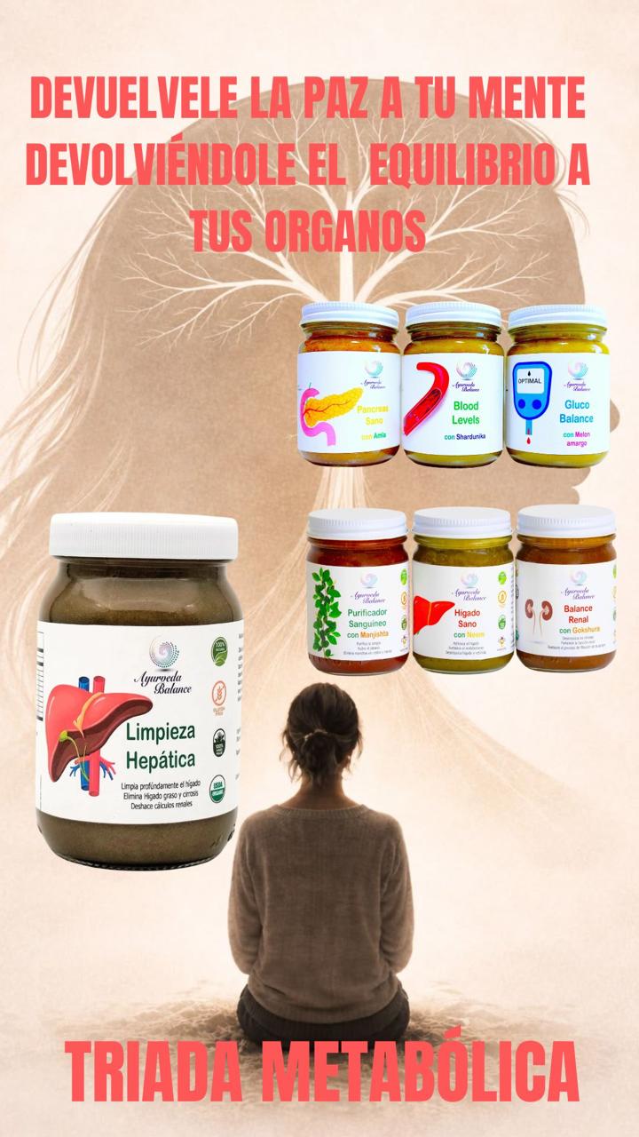 PACK TRIADA METABÓLICA: (un mes): Hígado Graso + Hipertensión + Colesterol + Diabetes· Sistema Integral Ayurveda · USDA Orgánico