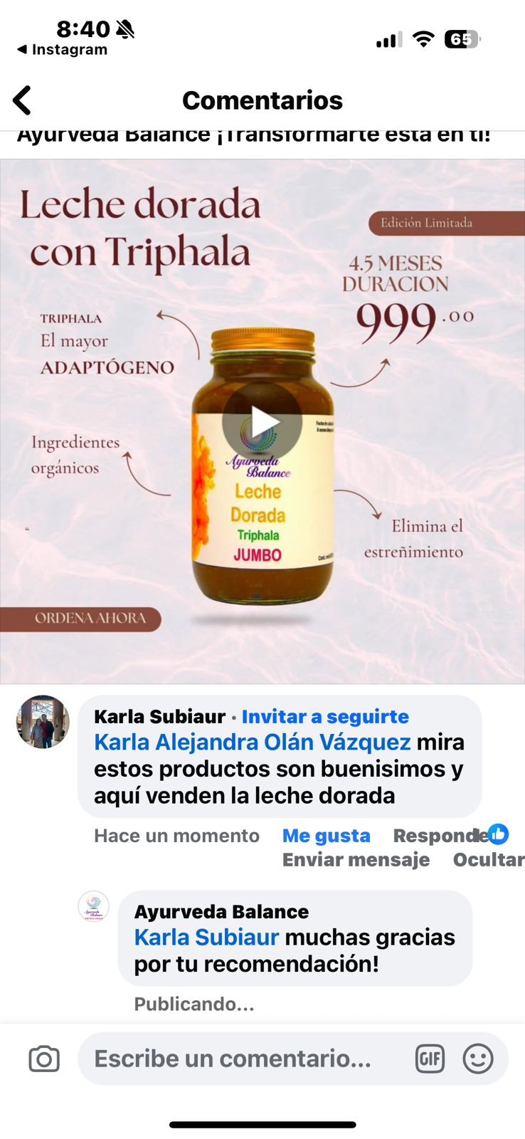LECHE DORADA CON TRIPHALA JUMBO (4.5 MESES)
